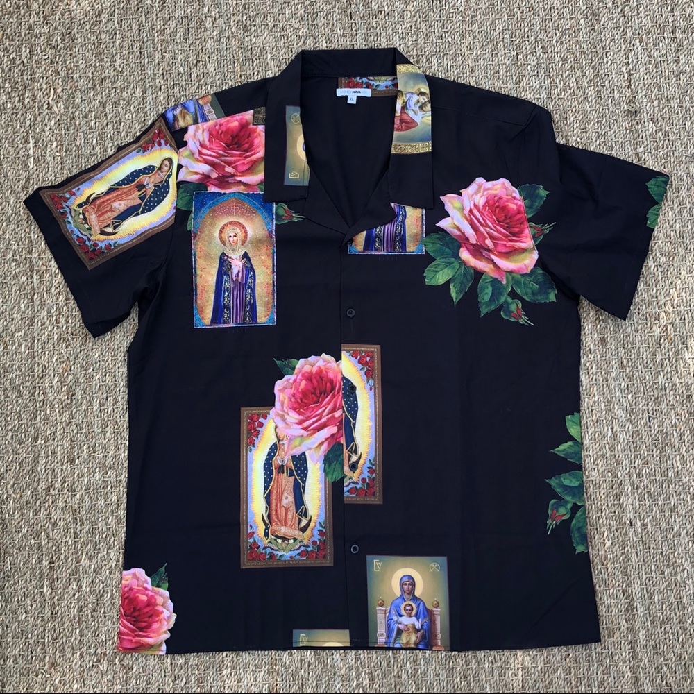 Fashion Nova Holy Floral Short Sleeve Button Up